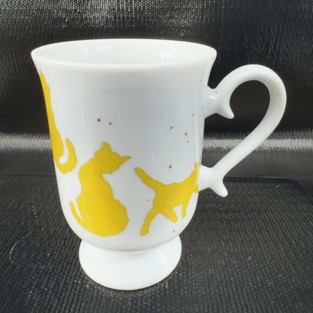 Silhouette‎ Speckled Yellow Cat Footed Pedestal Coffee Mugs Cups Set 2 Ceramic